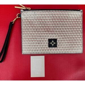 India Hicks Moonlight Gold Shimmer Black Trims Geometric Clutch Wristlet Purse